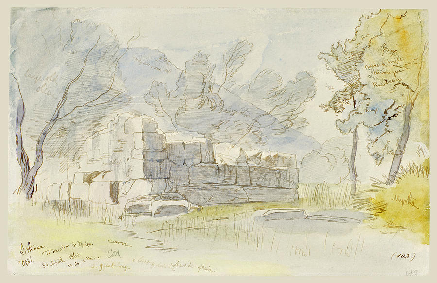 The School of Homer, Ithaca, Greece Drawing by Edward Lear