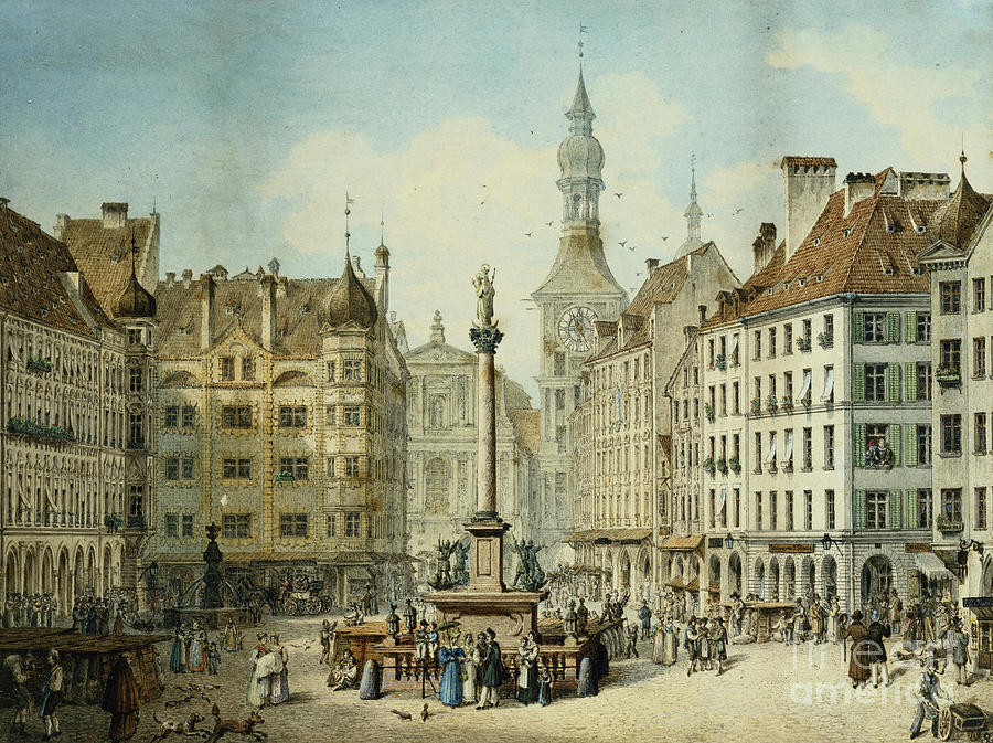 The Schrannenplatz, Munich, 1835 Painting by Simon Quaglio