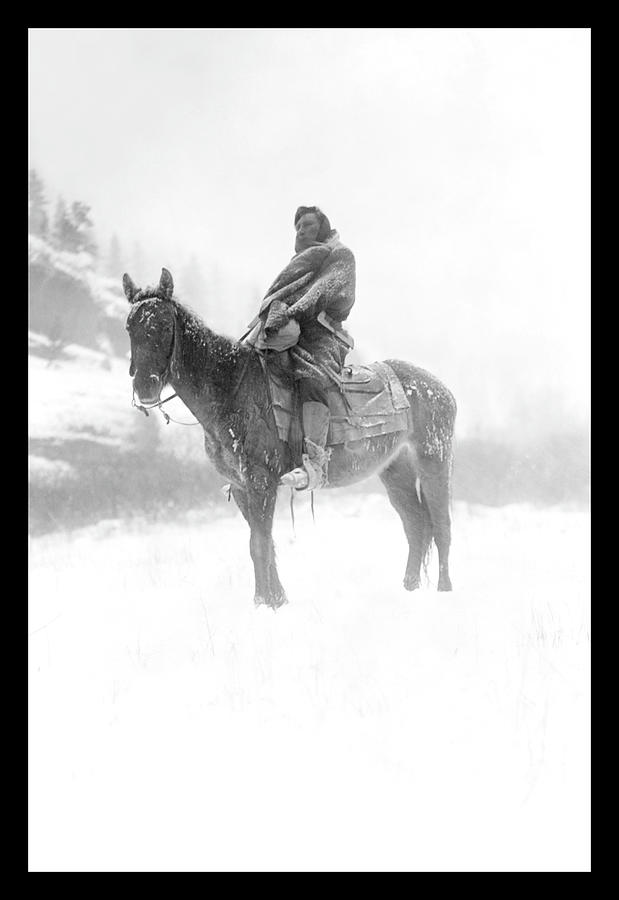 The scout in winter--Apsaroke Painting by Edward S. Curtis