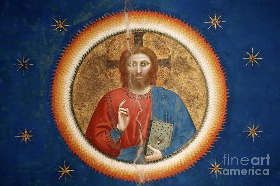 Giotto Di Bondone Painting - The Scrovegni Chapel. Fresco  By Giotto, 14 Th Century. Bleesing Christ.  Padua. Italy. by Giotto