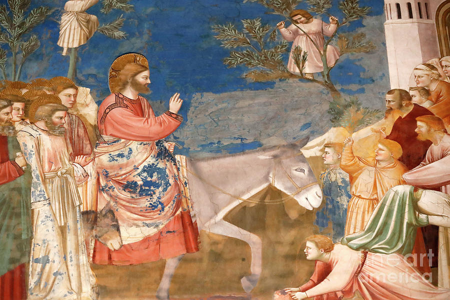 Giotto Di Bondone Painting - The Scrovegni Chapel. Fresco  By Giotto, 14 Th Century. Christ Enters To Jerusalem. Palm Sunday.  Padua. Italy. by Giotto