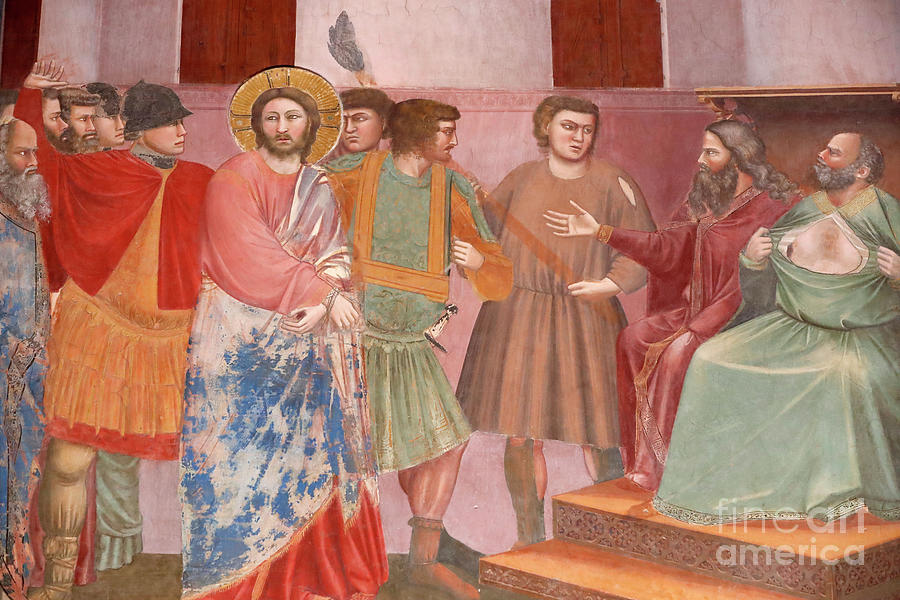 Giotto Di Bondone Painting - The Scrovegni Chapel. Fresco  By Giotto, 14 Th Century. Jesus Christ Before Annas And Caiaphas.  Padua. Italy. by Giotto