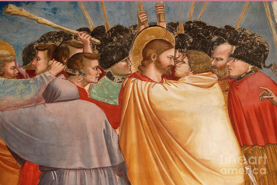 Giotto Di Bondone Painting - The Scrovegni Chapel. Fresco  By Giotto, 14 Th Century.  The Kiss Of Judas N The Garden Of Gethsemane.  Padua. Italy. by Giotto