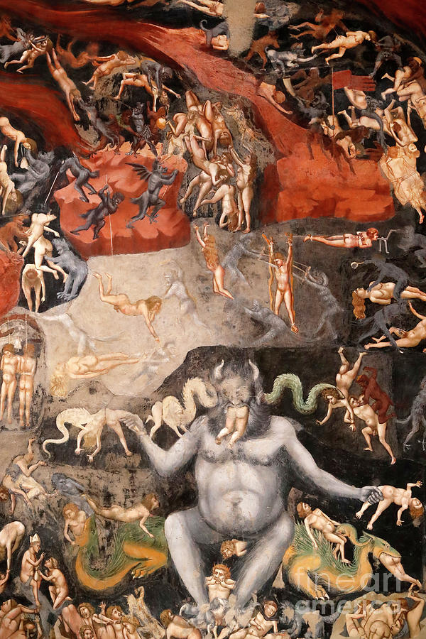Giotto Di Bondone Painting - The Scrovegni Chapel. Fresco  By Giotto, 14 Th Century.  The Last Judgement.  The Prince Of Hell, Grabs The Damned And Eats Them.  Padua. Italy. by Giotto