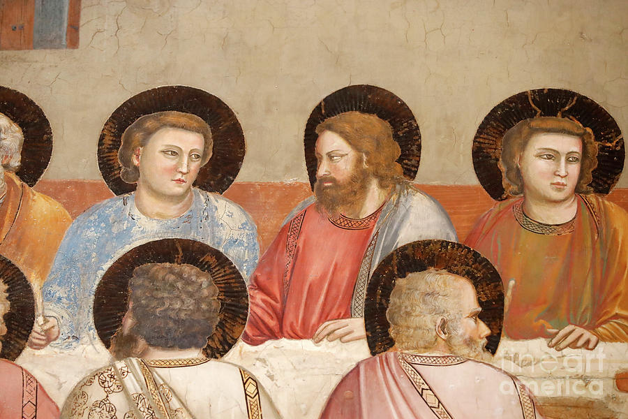 Giotto Di Bondone Painting - The Scrovegni Chapel. Fresco  By Giotto, 14 Th Century.  The Last Supper. Jesus And The Apostles.  Padua. Italy. by Giotto