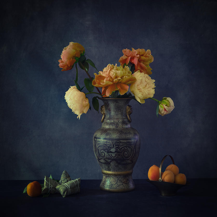 Still Life Photograph - The Season For Peony, Apricot And Zongzi by May G