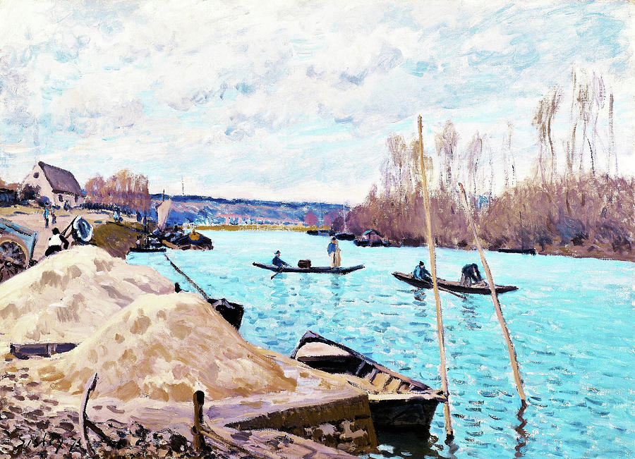 The Seine at Port-Marly, Piles of Sand - Digital Remastered Edition Painting by Alfred Sisley