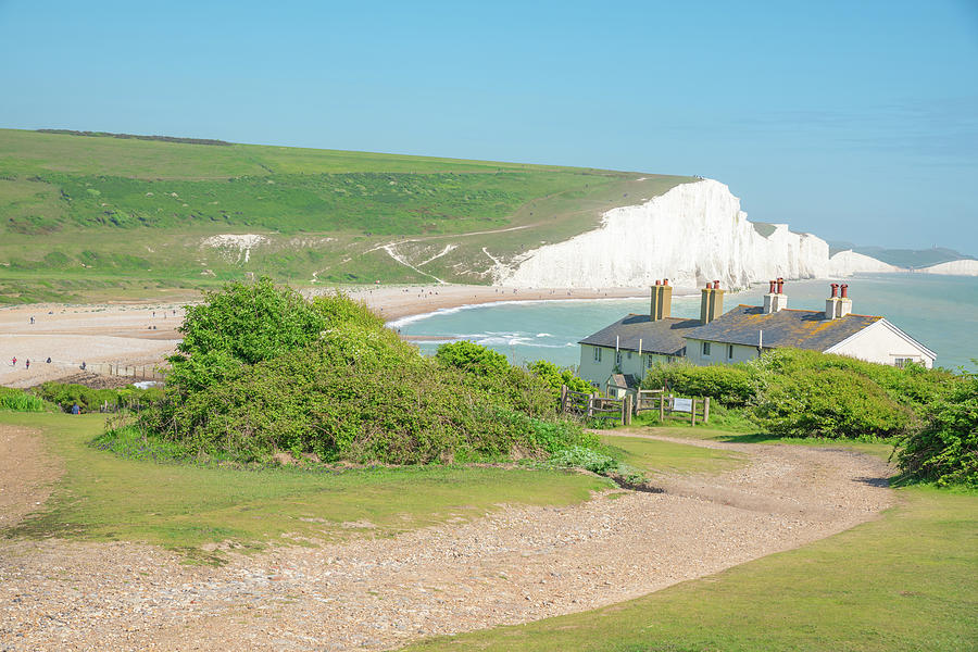 The Seven Sisters Chalk cliffs and the coastguard cottage, from ...