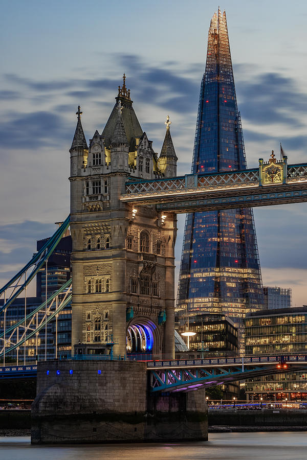 The Shard And Tower Bridge In London, England, Seen Last Night At Blue Hour. Photograph