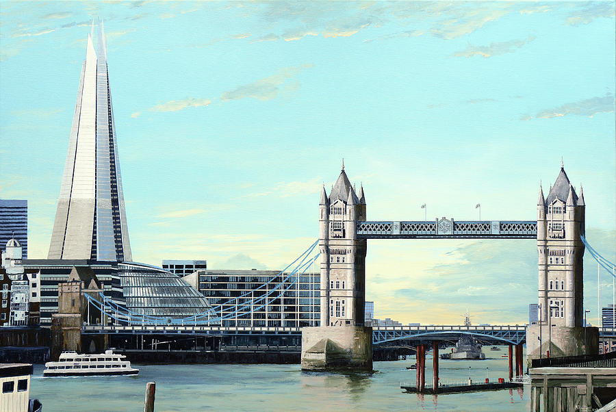 the Shard and Tower Bridge London Painting by Mark Woollacott