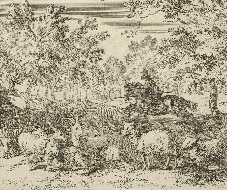 The Shepherd on Horseback Chases the Stag Relief by Allaert van Everdingen