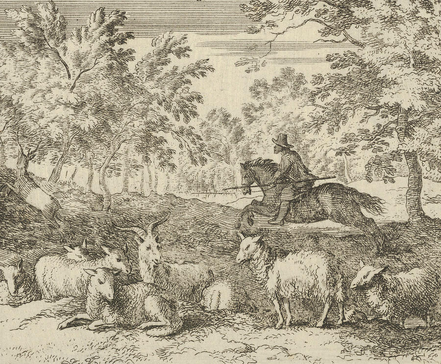 The Shepherd on Horseback Chases the Stag from Hendrick van Alcmars Renard The Fox Relief by Allaert van Everdingen