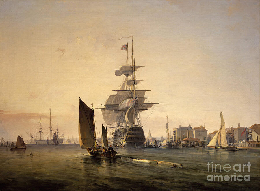 Boat Painting - The Ship Britannia Entering Portsmouth England On February 4, 1835 by George The Elder Chambers