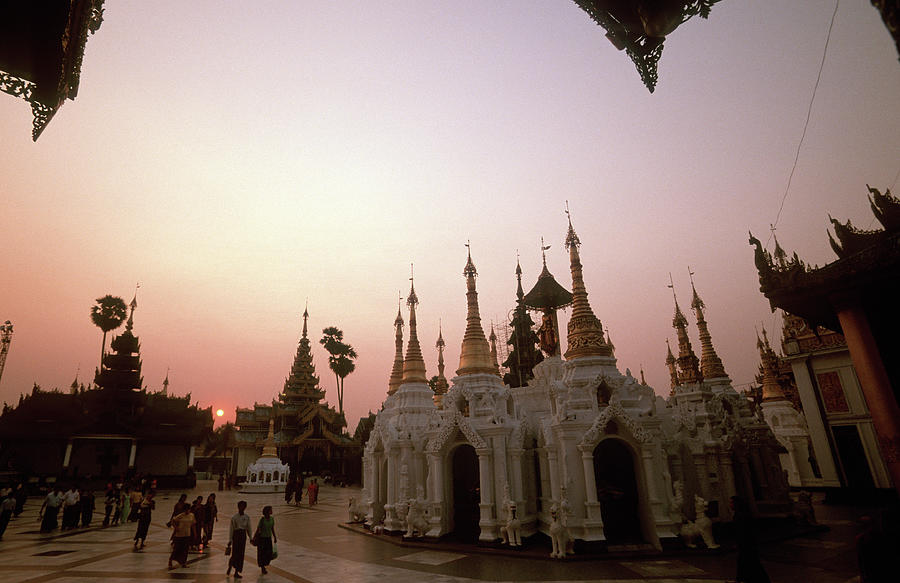 The Shwedagon Pagoda Complex At Sunset Photograph by John Seaton Callahan