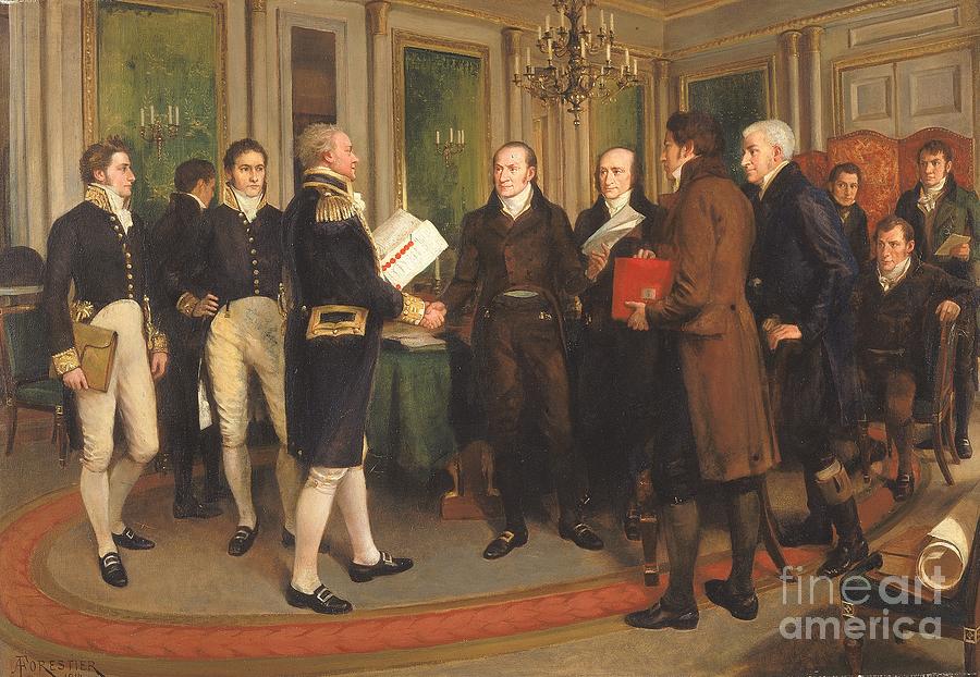 The Signing Of The Treaty Of Ghent, Christmas Eve, 1814, 1914 (oil On Canvas) Painting by Amedee Forestier