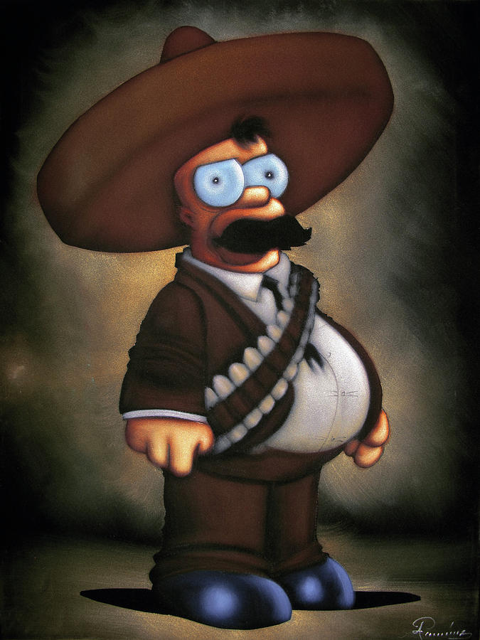 Vintage Painting - The Simpsons Mexican Homer As Zapata #r046 by Ramirez