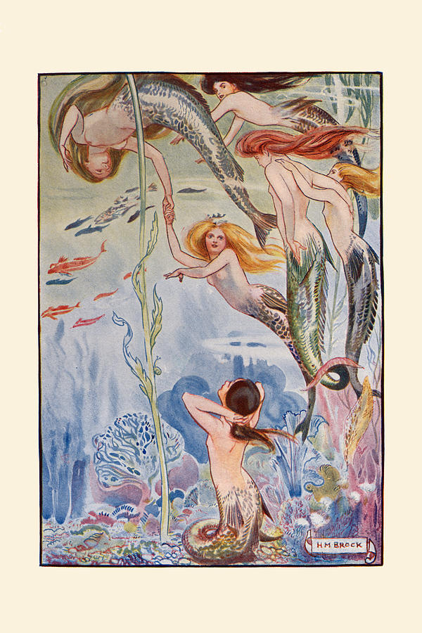 The Six Little Mermaids Painting by H.M. Brock