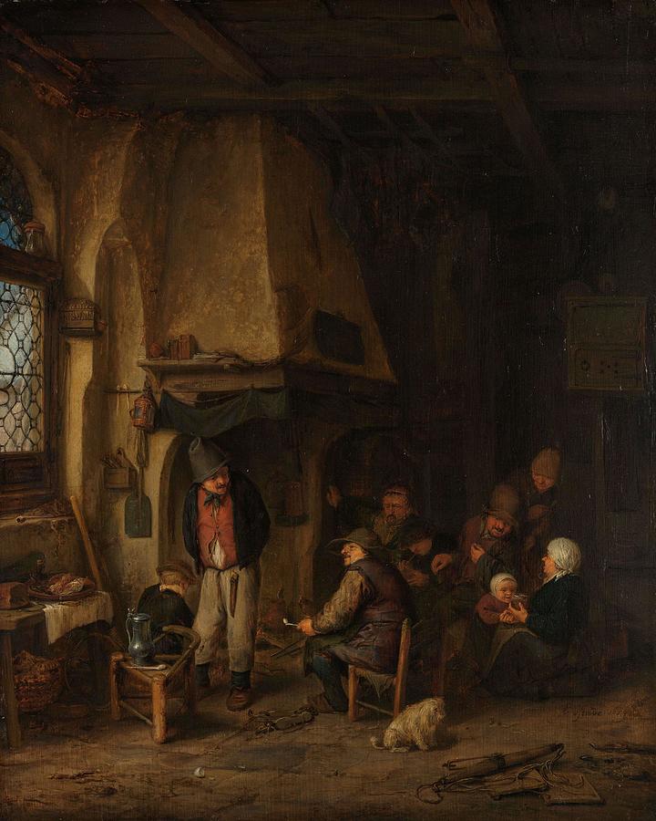 The Skaters Peasants in an Interior. De schaatsenrijders boerengezelschap in interieur. Dat... Painting by Adriaen van Ostade -1610-1685- The Skaters Peasants in an Interior. De schaatsenrijders boerengezelschap in interieur. Dat... Painting by Adriaen van Ostade -1610-1685-