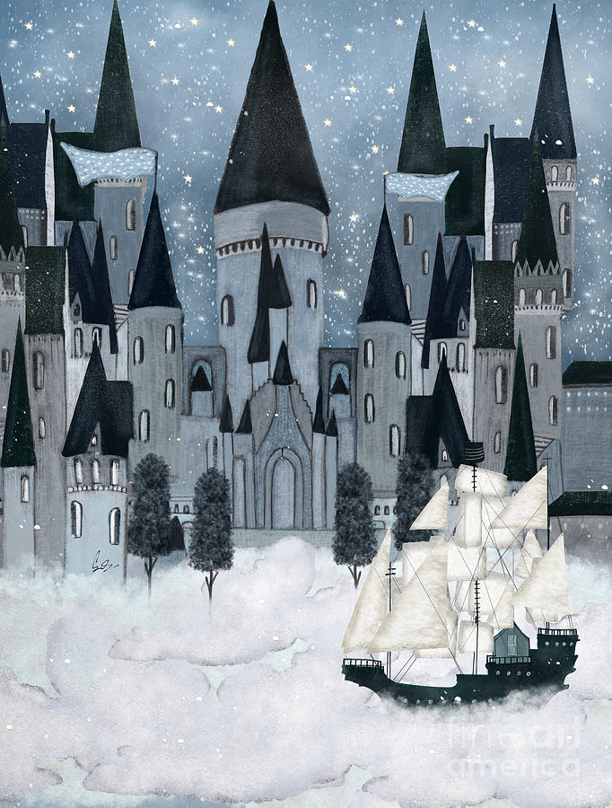 Childrens Painting - The Sky Wizards Castle by Bri Buckley Childrens Painting - The Sky Wizards Castle by Bri Buckley