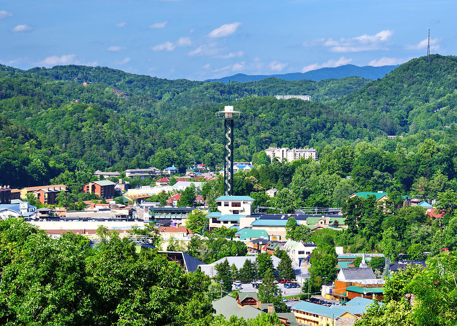 Cityscape Photograph - The Skyline Of Downtown Gatlinburg by Sean Pavone