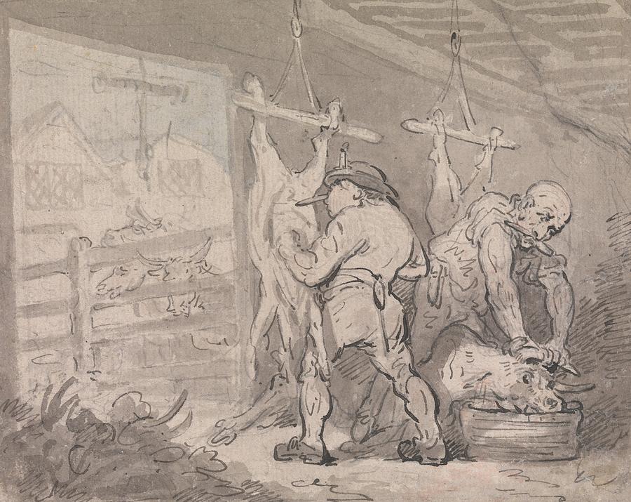 The Slaughterhouse Drawing by Thomas Rowlandson