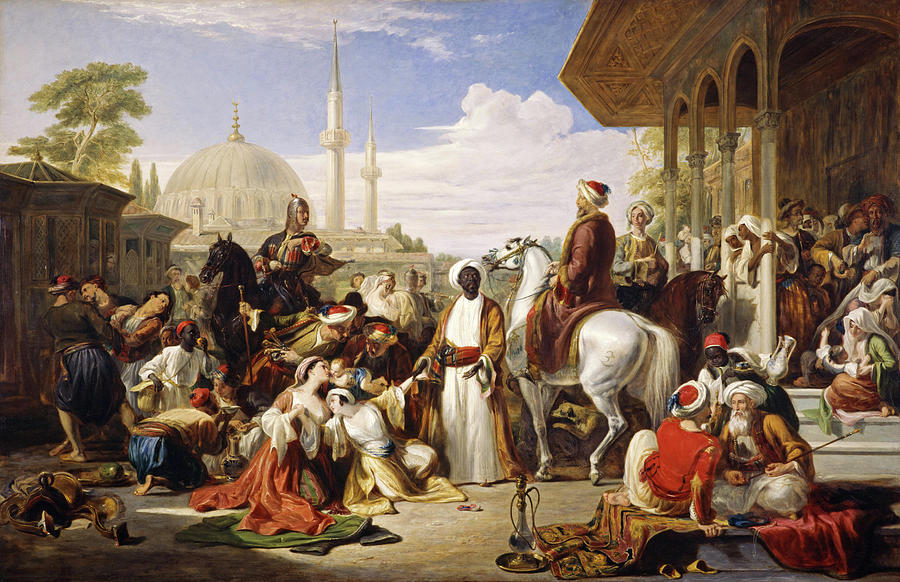 Tea Painting - The Slave Market, Constantinople, 1838 by William Allan