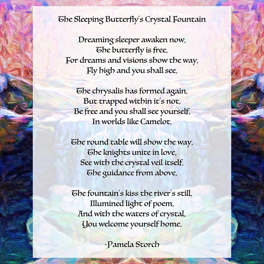 Butterfly Digital Art - The Sleeping Butterflys Crystal Fountain Poem by Pamela Storch