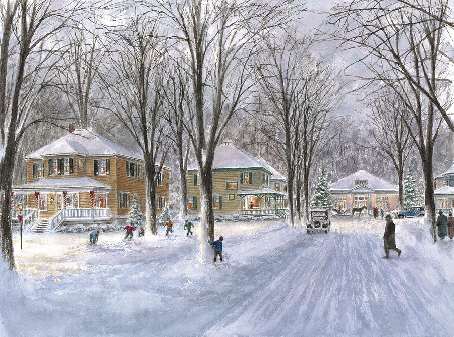 Winter Painting - The Snowball Fight by Stanton Manolakas