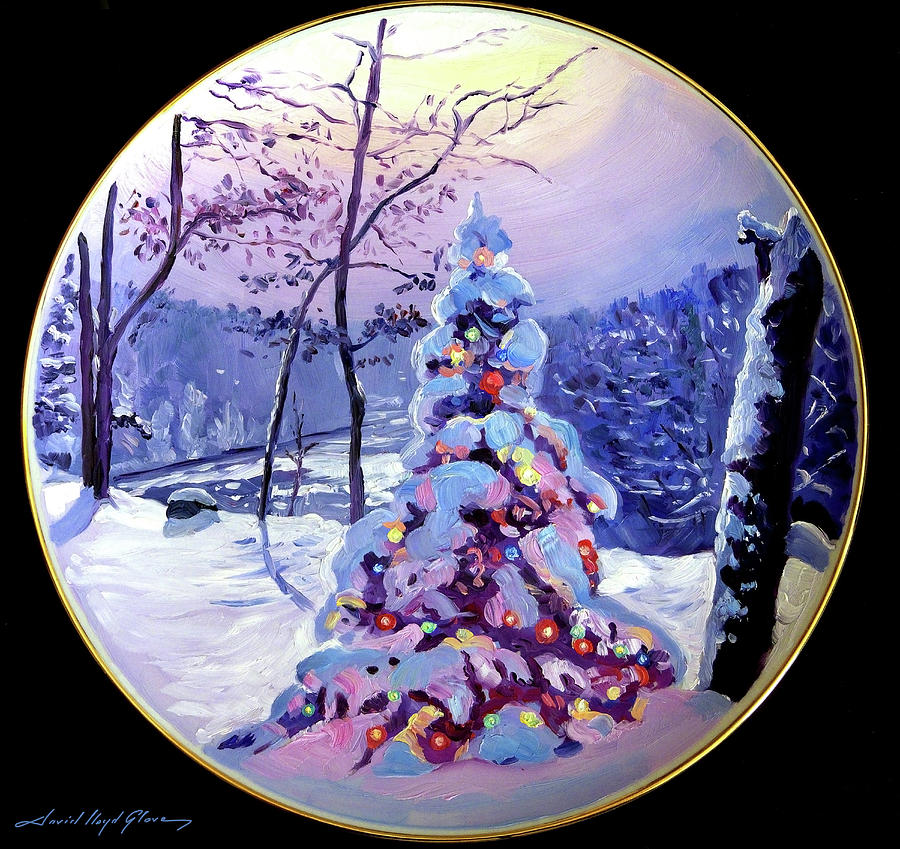The Snowy Christmas Tree Painting by David Lloyd Glover
