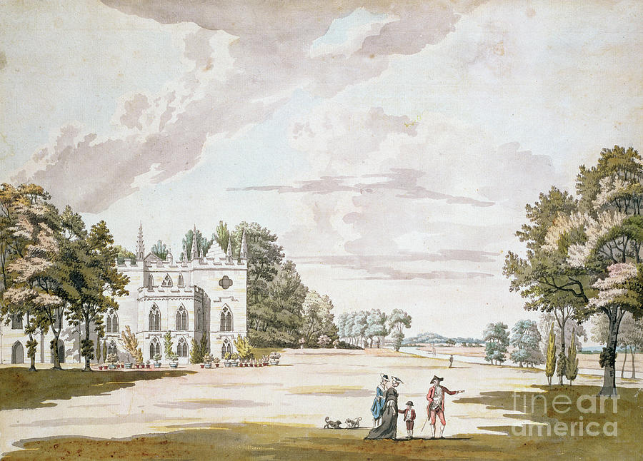 The South Front Of Strawberry Hill, 18th Century Watercolor, Pen And Ink Painting by Paul Sandby