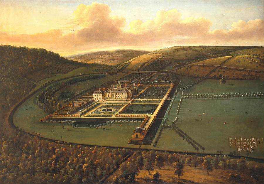 The Southeast Prospect of Hampton Court, Herefordshire Painting by Leonard Knyff