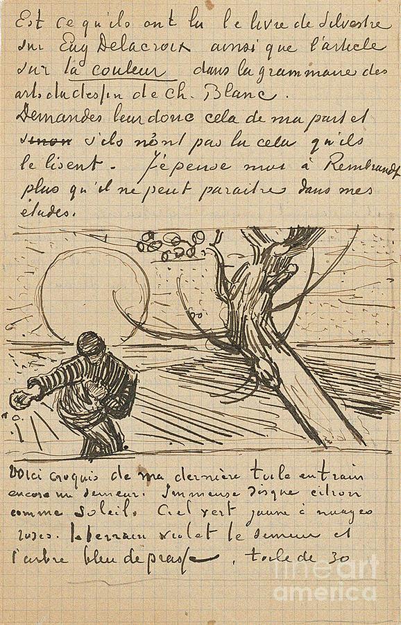 The Sower, Letter To Theo From Arles Drawing by Heritage Images