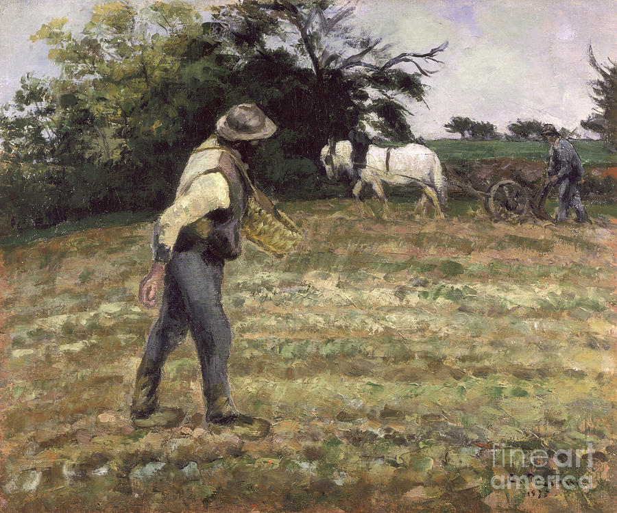 The Sower, Montfoucault, 1875 Painting by Camille Pissarro