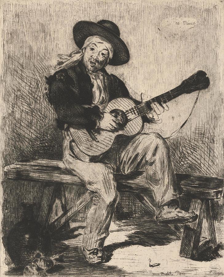 Edouard Manet Drawing - The Spanish Singer or The Guitar-player -Le chanteur espagnol or Le guitarero-. by Edouard Manet -1832-1883-