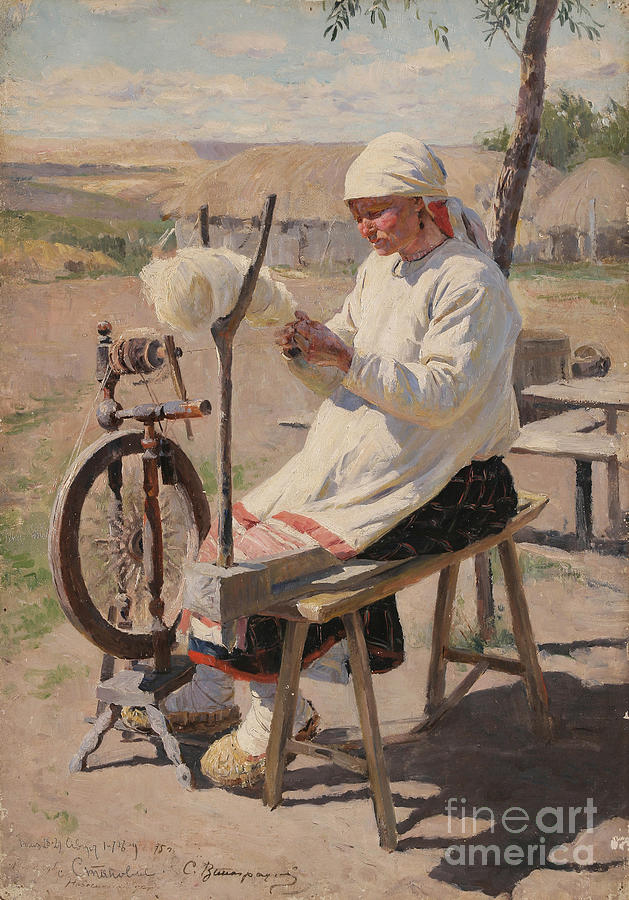 The Spinner, 1895. Artist Vinogradov Drawing by Heritage Images