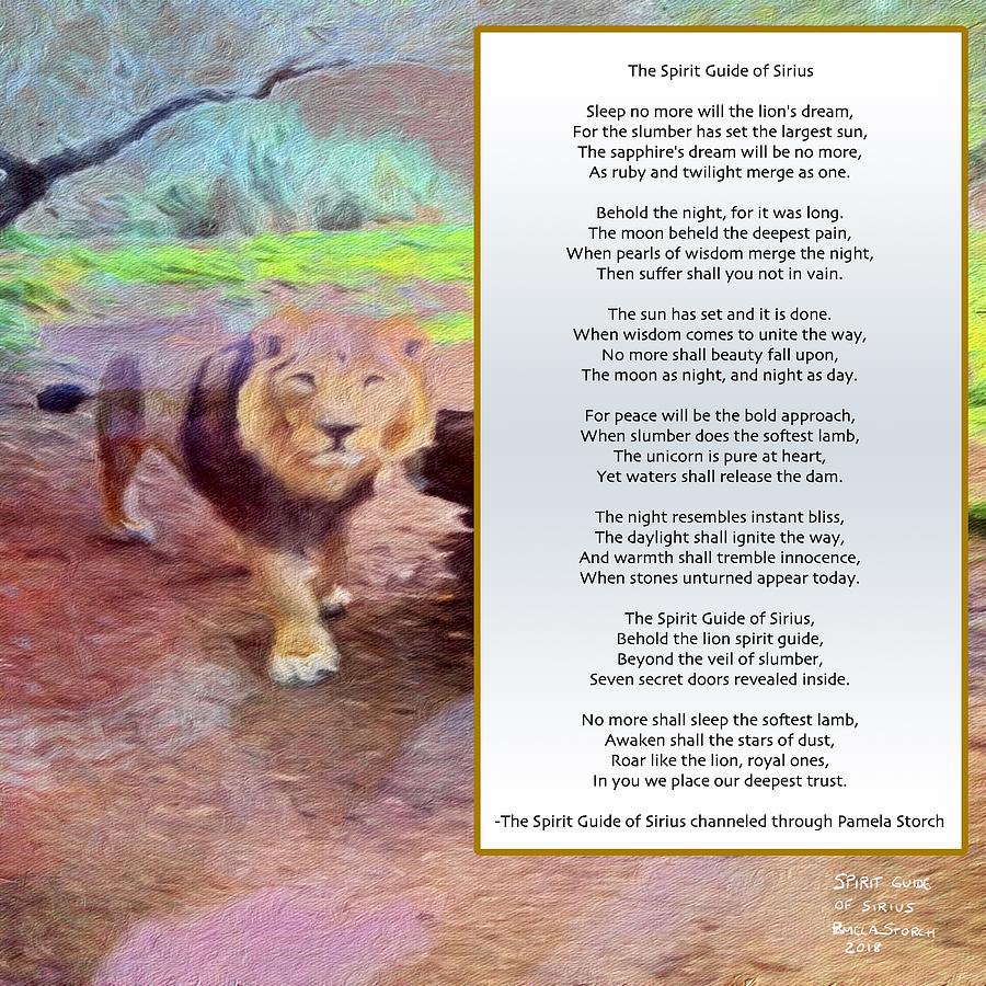 Lion Digital Art - The Spirit Guide of Sirius Poem by Pamela Storch