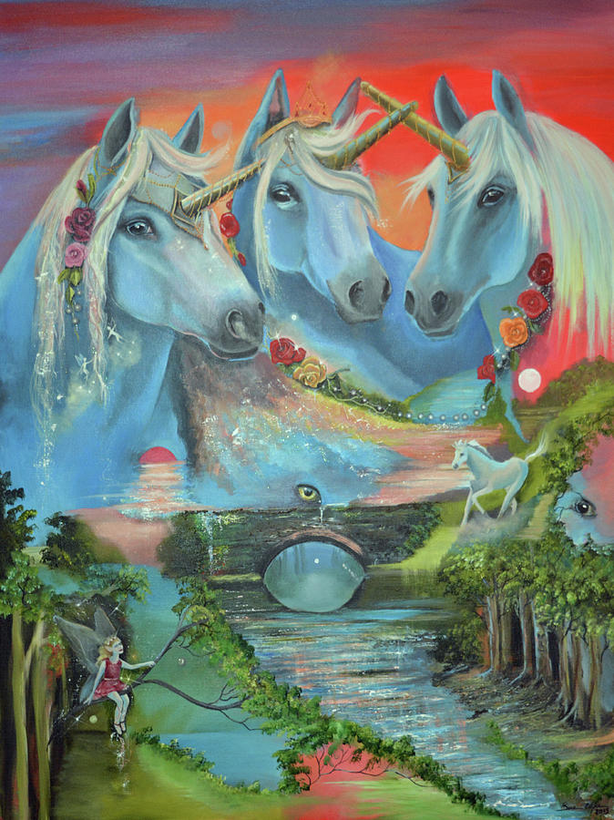 Fairy Painting - The Spirit Of The Unicorn by Sue Clyne
