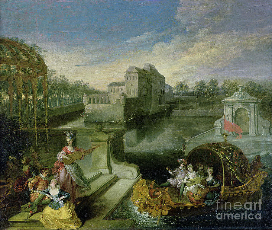 The Spring: Fete Champetre In A Water Garden With Figures In A Boat Painting by Jean Antoine Watteau