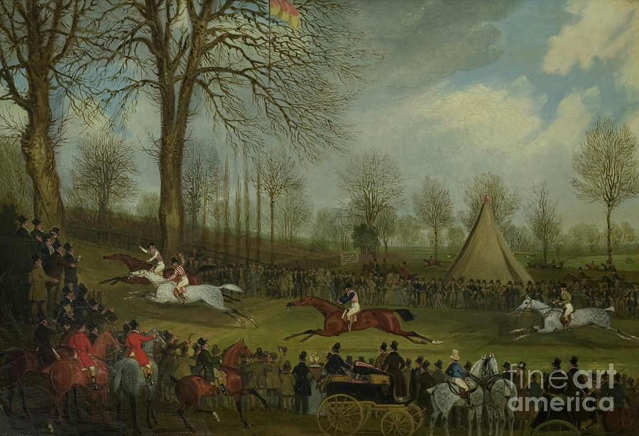 James Pollard Painting - The St Albans Grand Steeplechase Of March 8 1832 by James Pollard