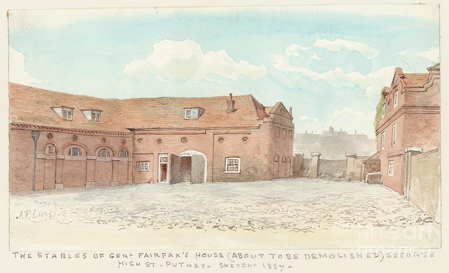 Architecture Painting - The Stables Of General Fairfaxs House, High Street, Putney, 1887 by John Phillipp Emslie