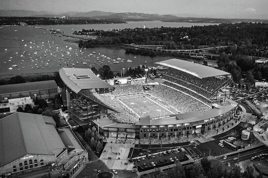 The Stadium and the Mountain Monochrome Photograph by Max Waugh