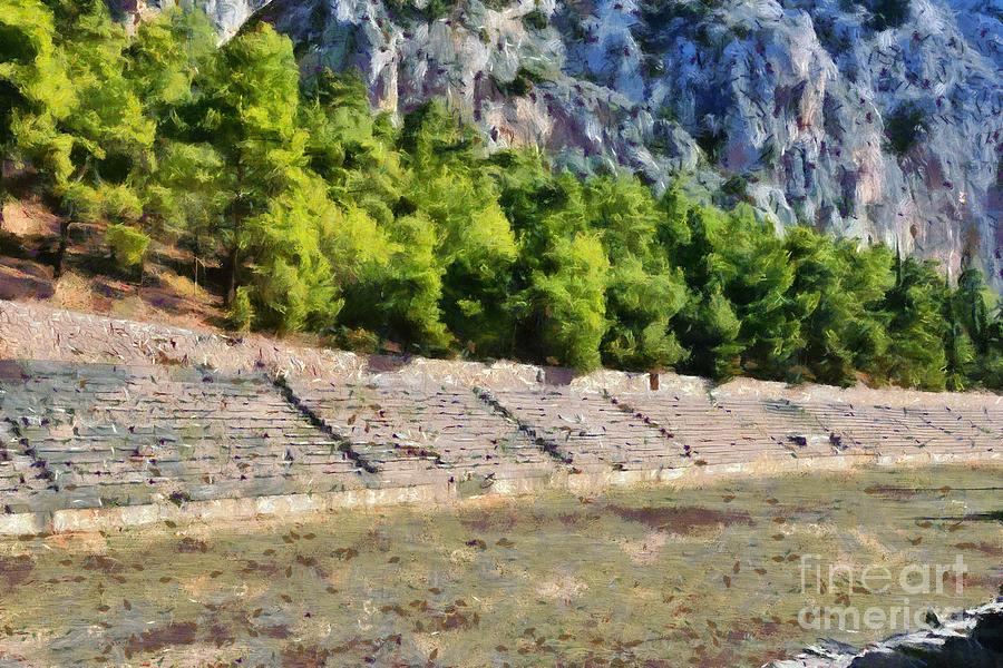 The stadium in Delphi I Painting by George Atsametakis