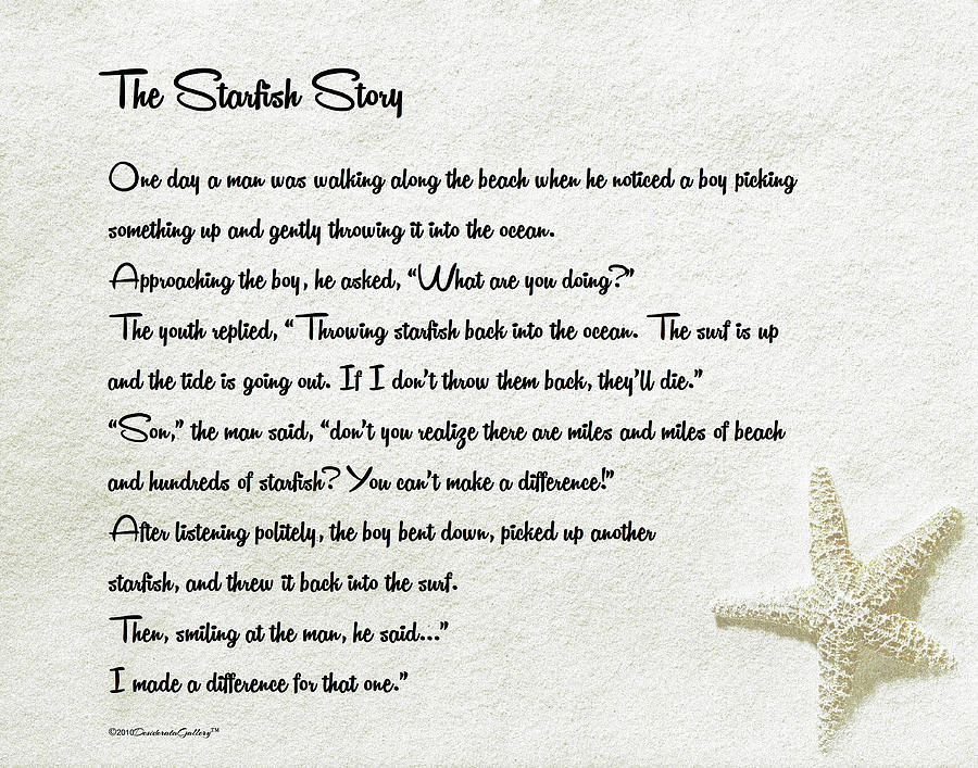 The Starfish Story Drawing by Desiderata Gallery