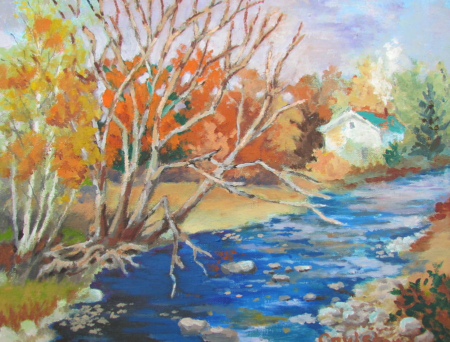 The Stream In Autumn Painting by Tony Caviston