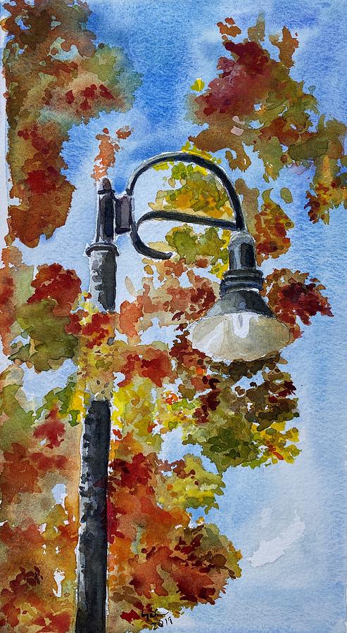The street lamp in Autumn Painting by Geeta Yerra