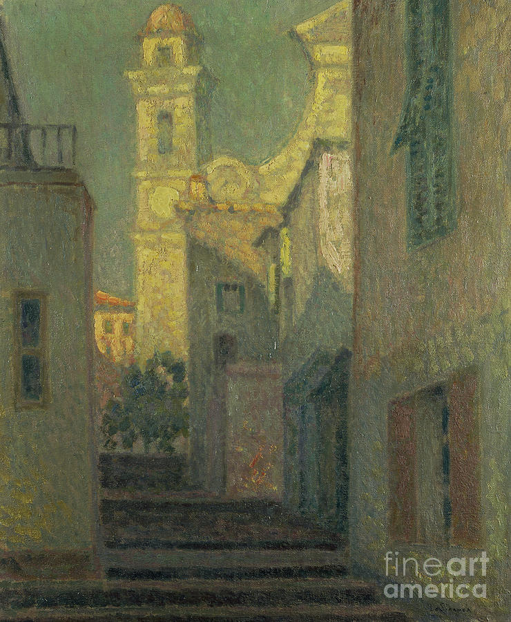 The Street To The Church, Villefranche Sur Mer, 1928 Painting by Henri Le Sidaner The Street To The Church, Villefranche Sur Mer, 1928 Painting by Henri Le Sidaner