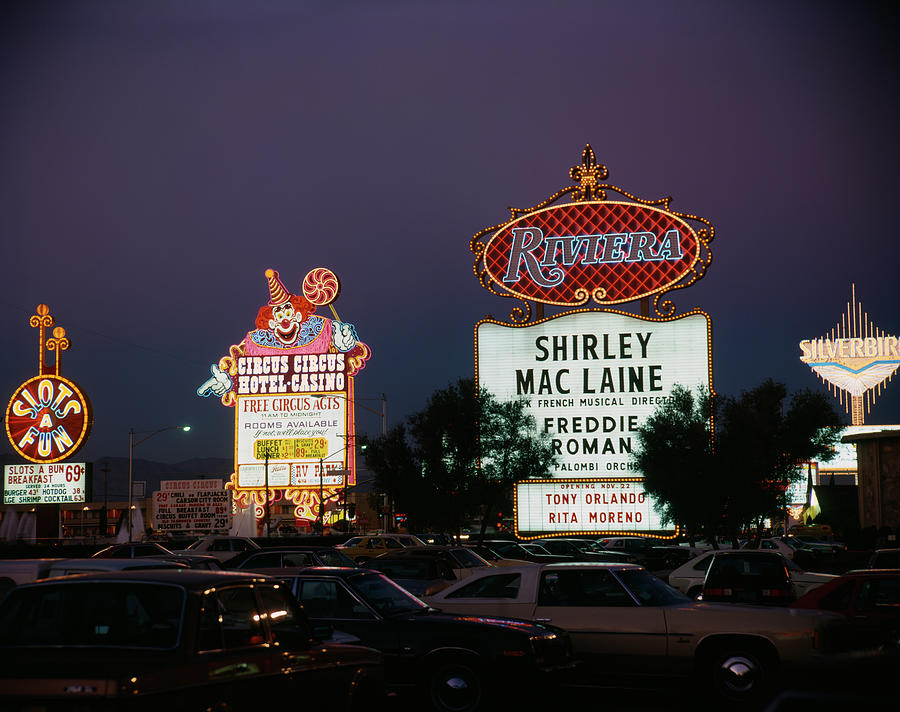 Rita Moreno Photograph - The Strip Las Vegas Neon Signs Touting by Vintage Images