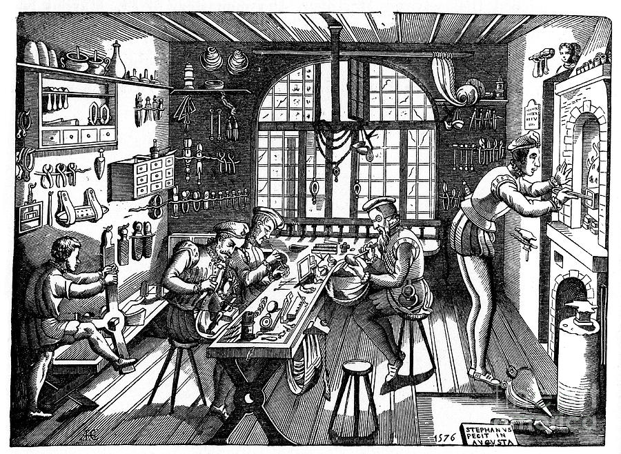 The Studio Of Etienne Delaune, 1576 Drawing by Print Collector