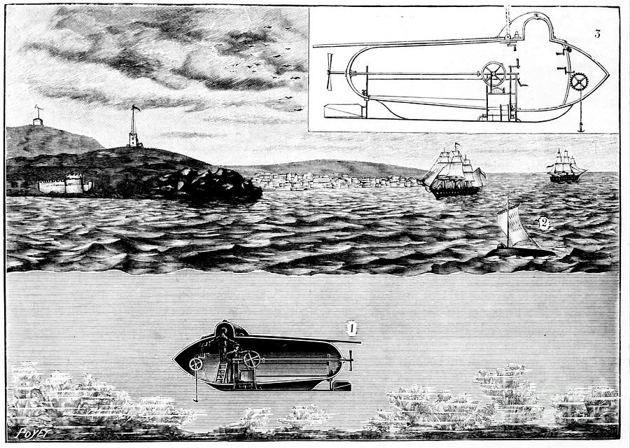 The Submarine Nautilus, 1901. Artist Drawing by Print Collector