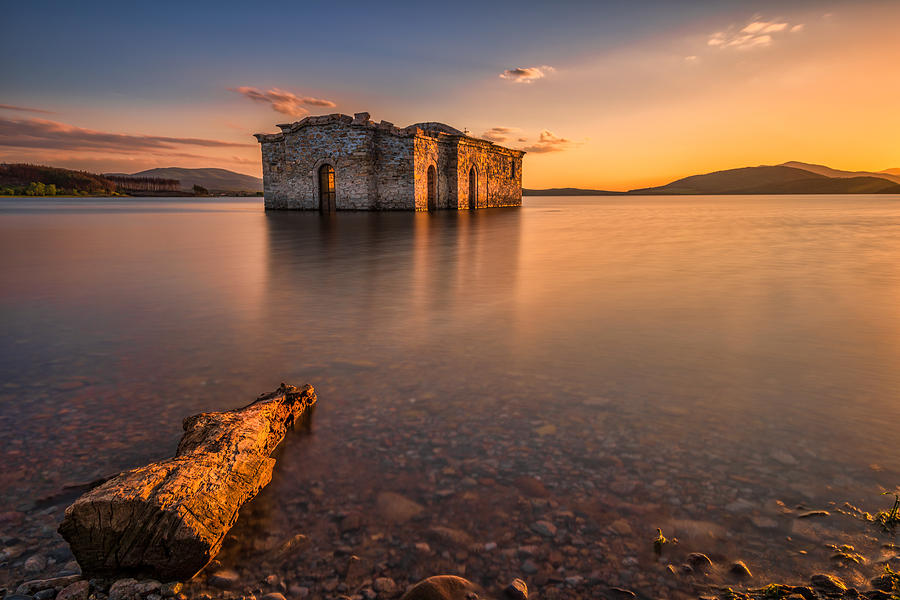The Submerged Church At Golden Hour Photograph by Vasil Nanev